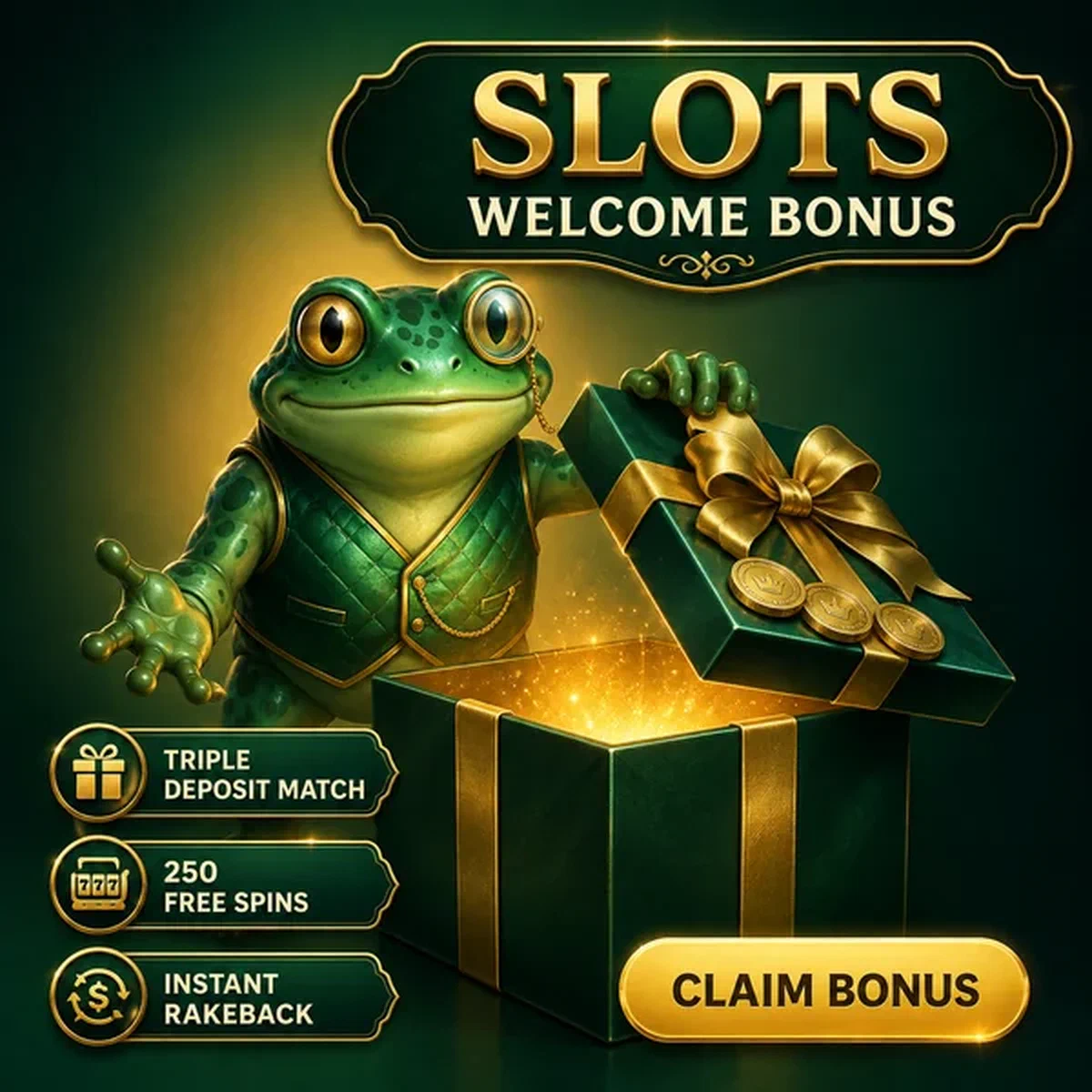Sly frog host unwraps golden welcome gift at Frogyspin slots catalogue